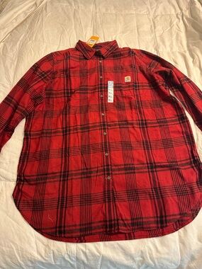 NWT Women’s Carhartt Ruffed Flex Relaxed Fit Red Plaid Button-Up Shirt XXL